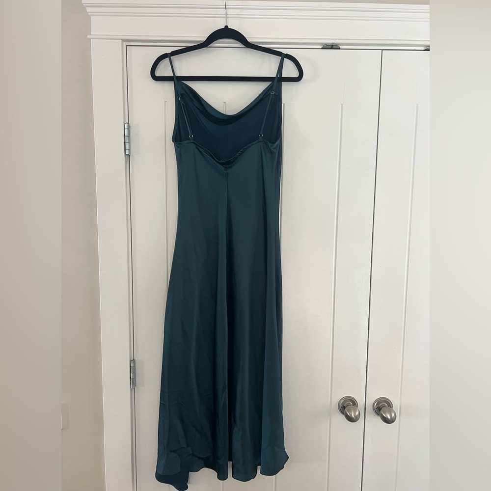 Teal Satin Formal Midi Dress - Picture 3 of 6